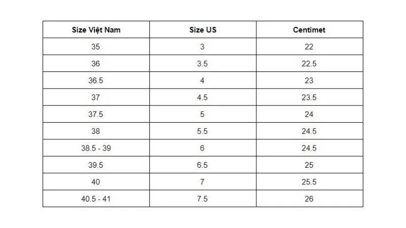 Size conversion chart